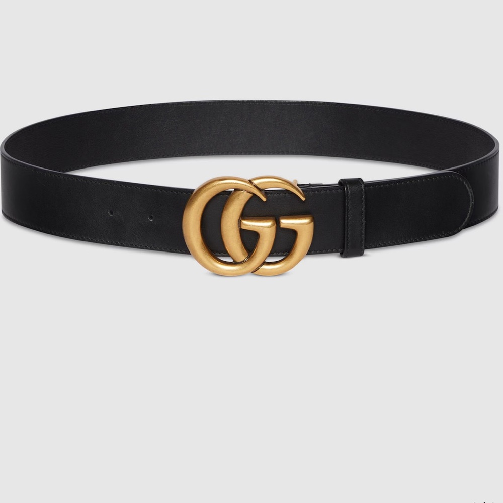Gucci Black Leather Belt with Gold GG Buckle